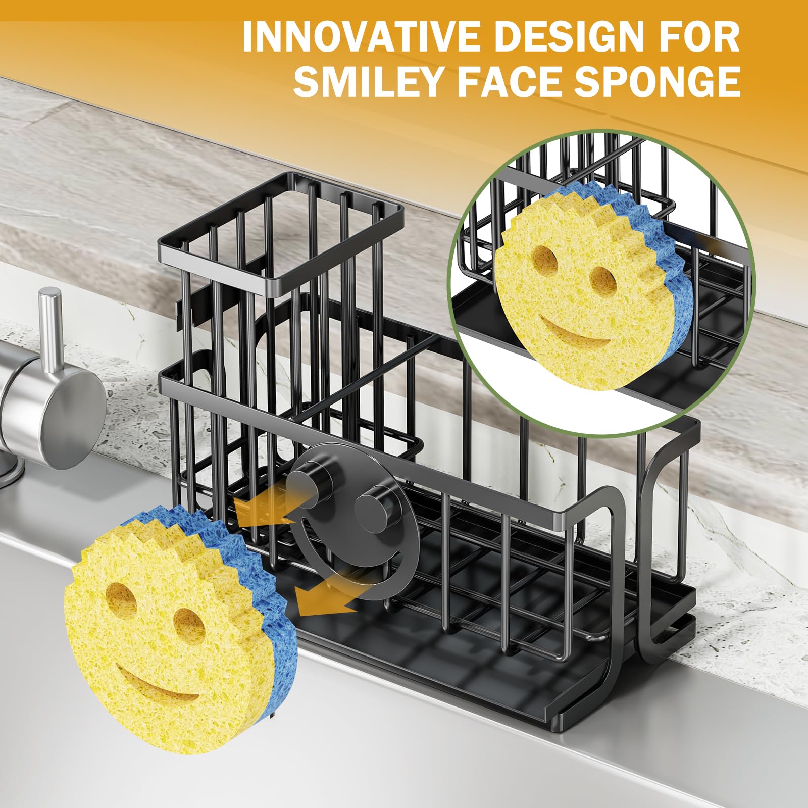 Epicano sink caddy high brush holder keeps scrubbing tools within reach.