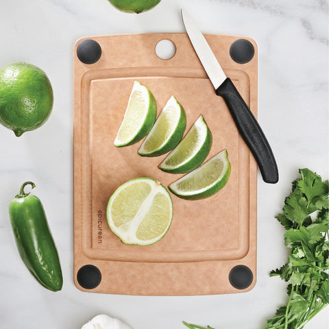 Epicurean All-In-One cutting board dual-sided for extra workspace during cooking