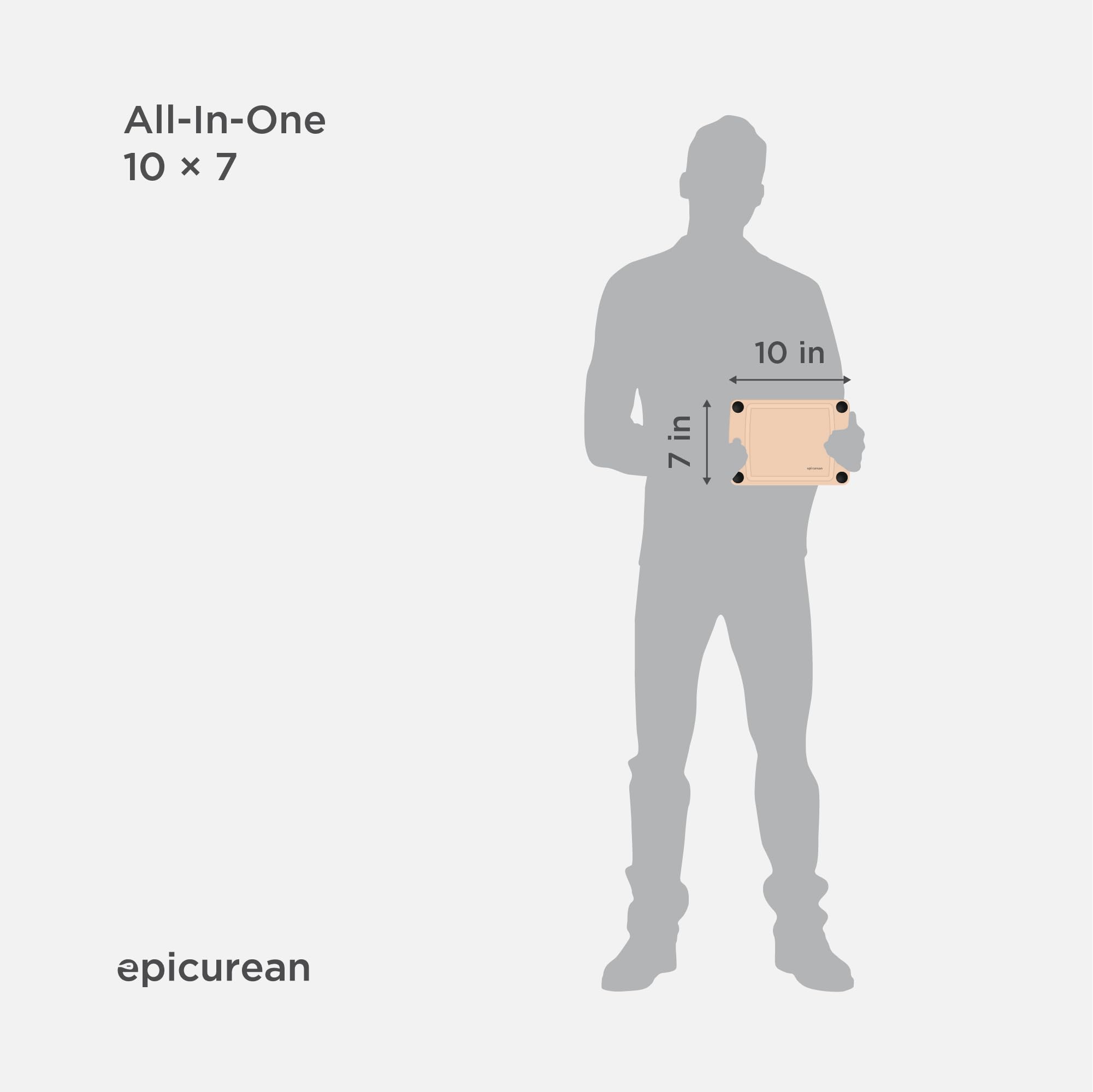 Epicurean All-In-One cutting board shows non-slip feet preventing sliding on countertop