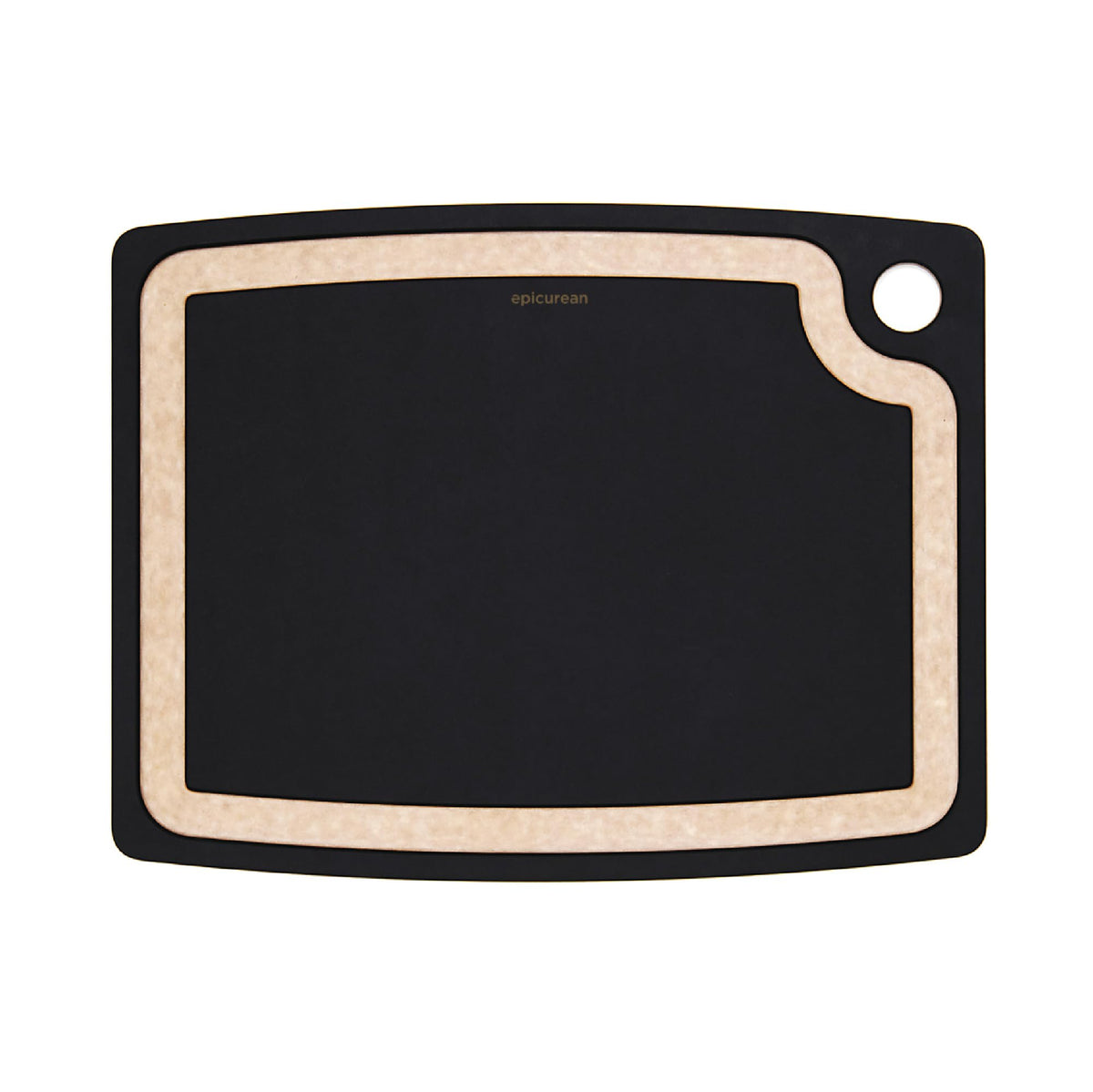 Epicurean Gourmet Series cutting board with juice groove in slate and natural accent.