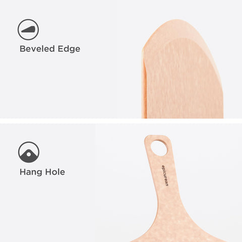 Epicurean pizza peel resists heat up to 350°F during oven transfer