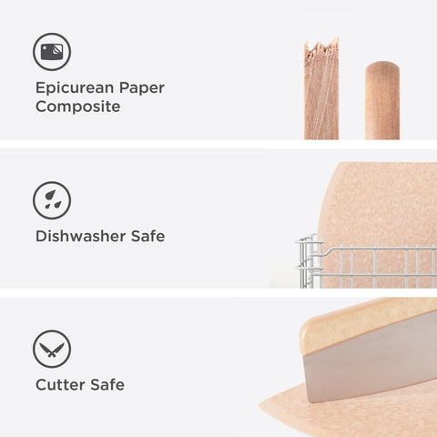 Epicurean pizza peel showing reversible dual-sided design for versatile prep