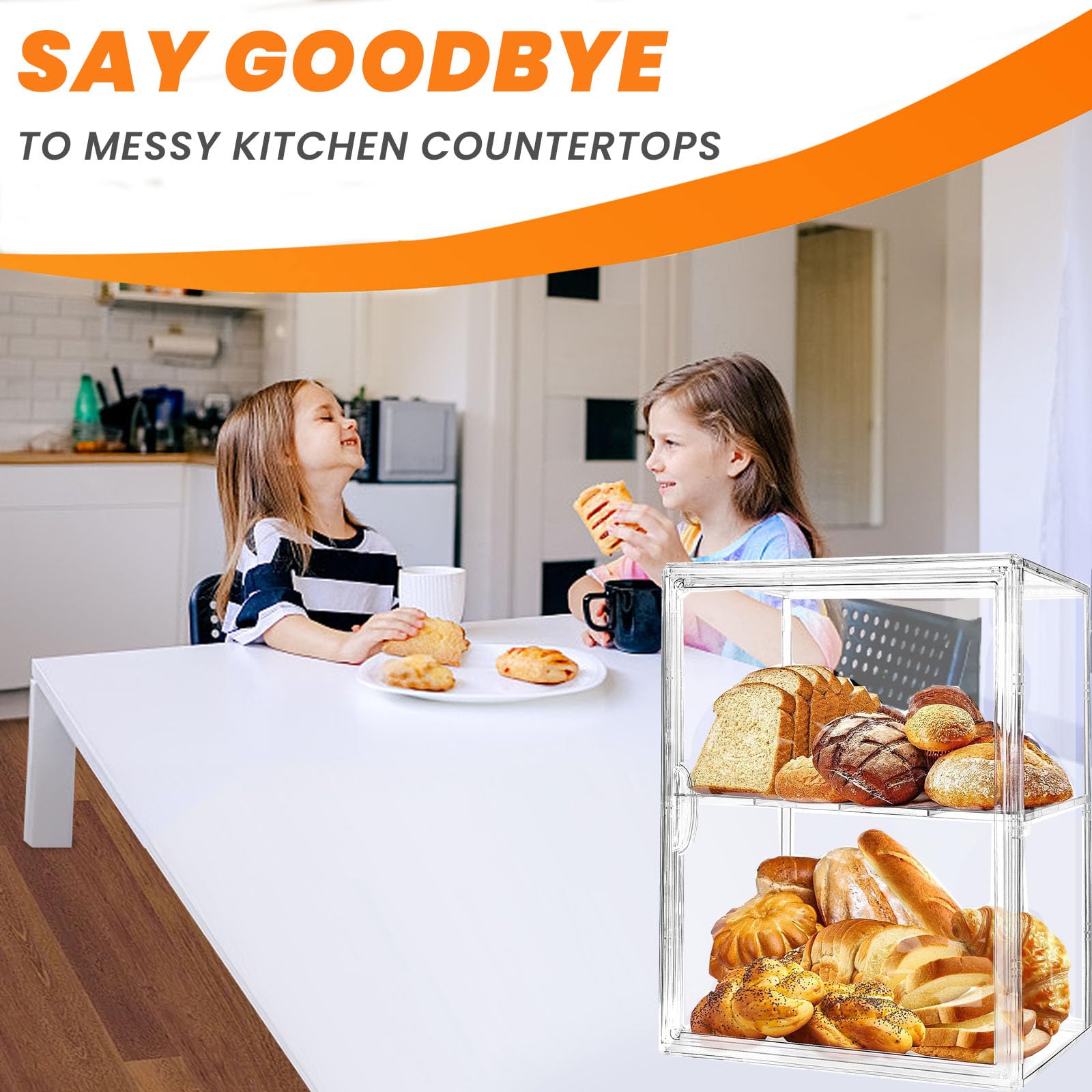 EPSUNORISE bread box interior shows adjustable compartments for large baguettes.