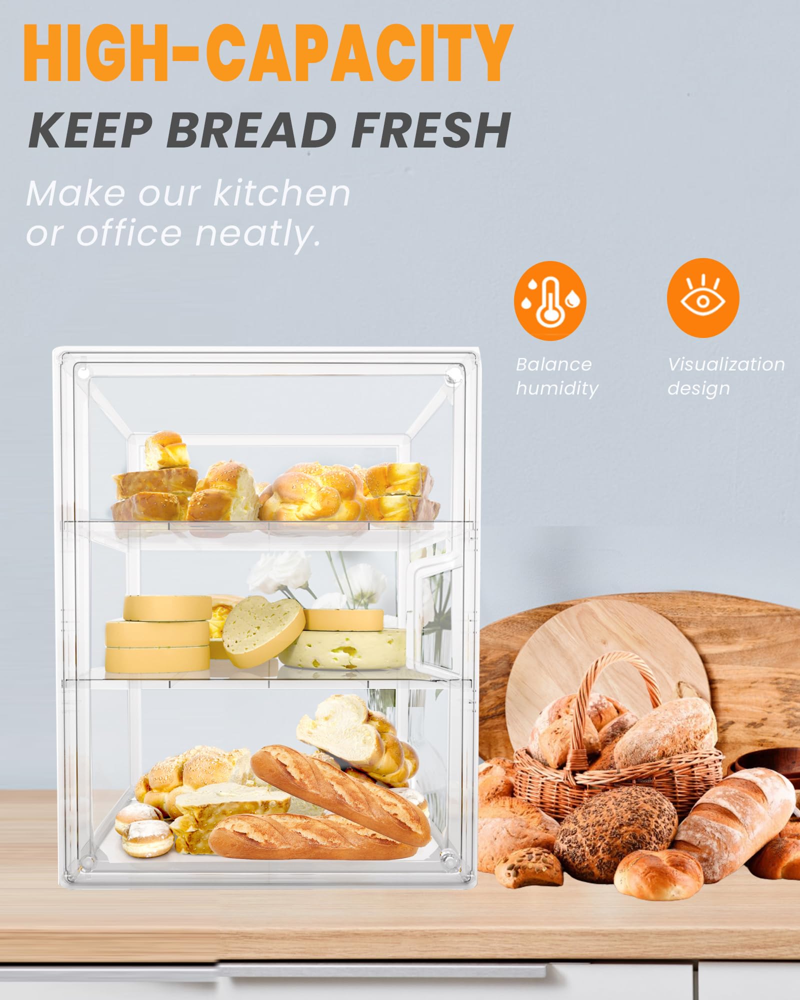 EPSUNORISE bread box on kitchen counter adds neat, clutter-free storage.