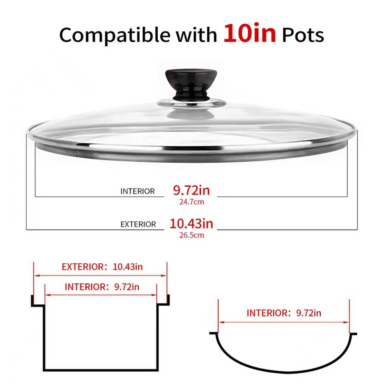 Eptcp 10-inch pan lid with stainless steel rim for airtight seal