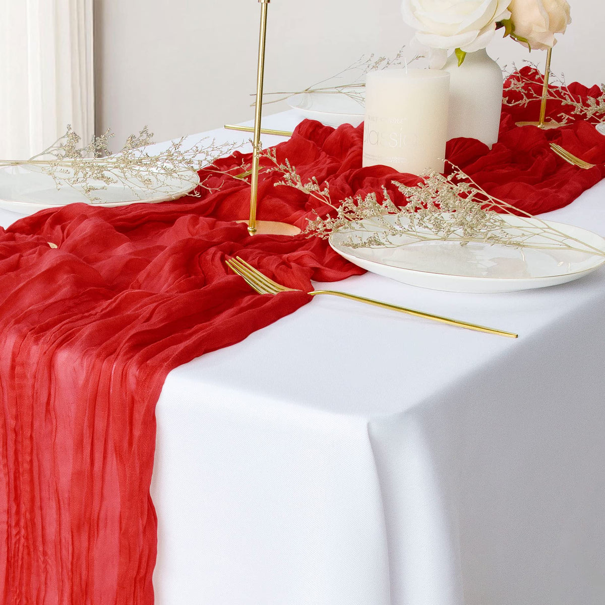 eqfeast red cheesecloth table runner 2pk draped for rustic wedding decor