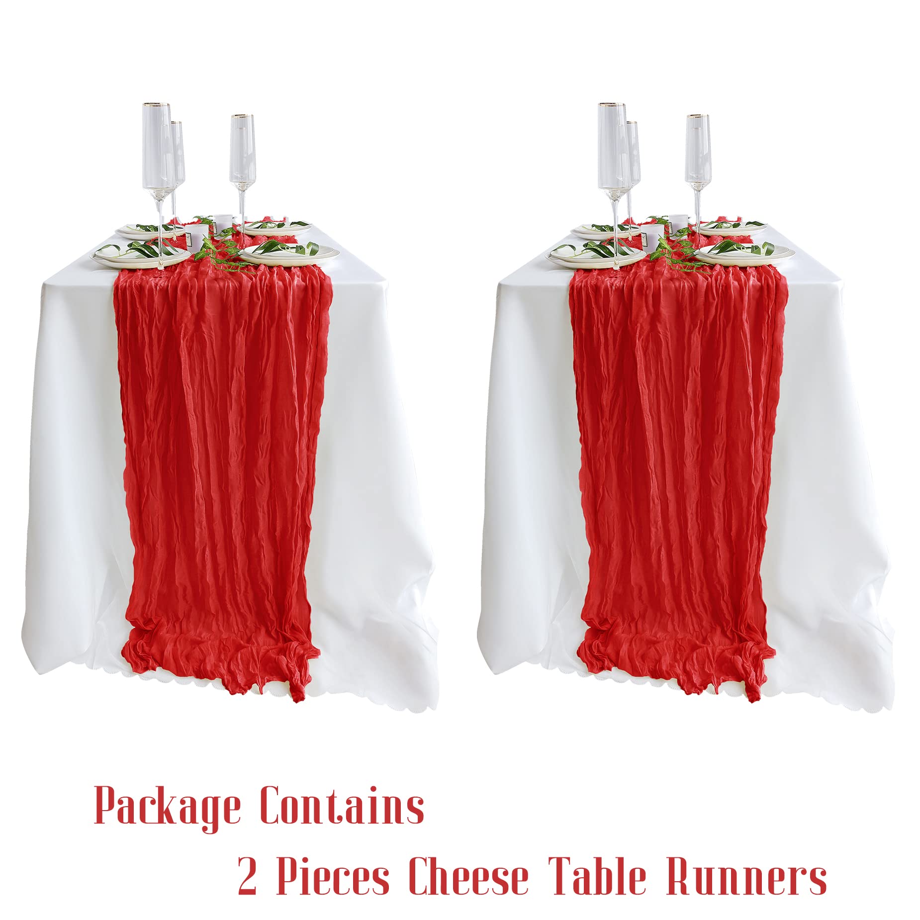 eqfeast red cheesecloth runner draped across table setup for decor