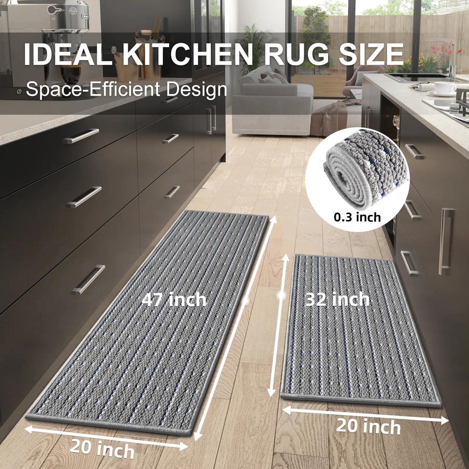 Eqivei rug with non-slip backing for safer footing on smooth floors