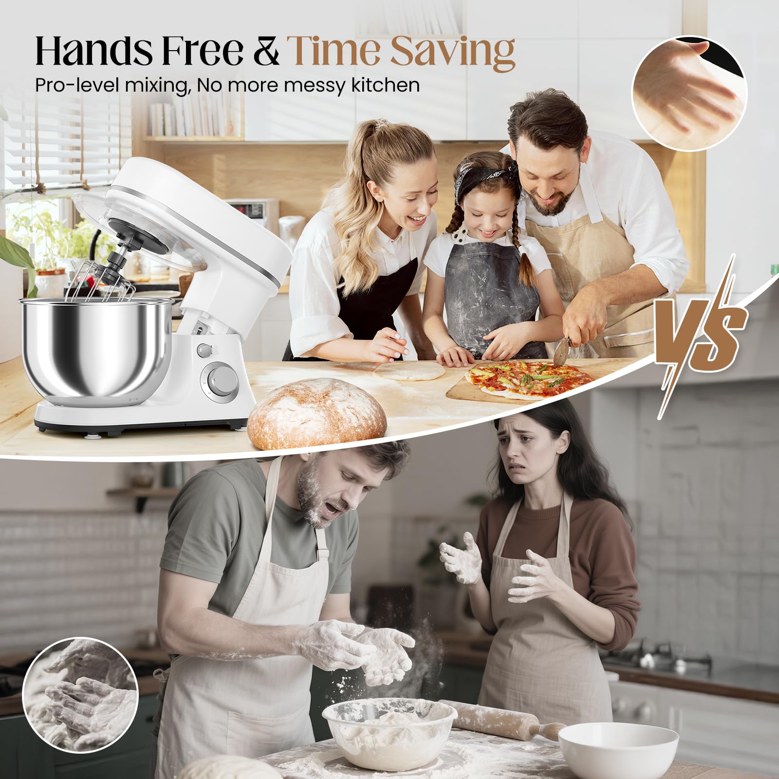 EQTLVFH durable stainless-steel 5.3qt bowl ready for family baking.