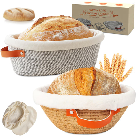 ERABAY Banneton round 9-inch basket with natural rope for even fermentation and shape