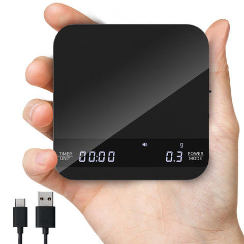 ERAVSOW Coffee Scale front view shows a compact home barista setup.