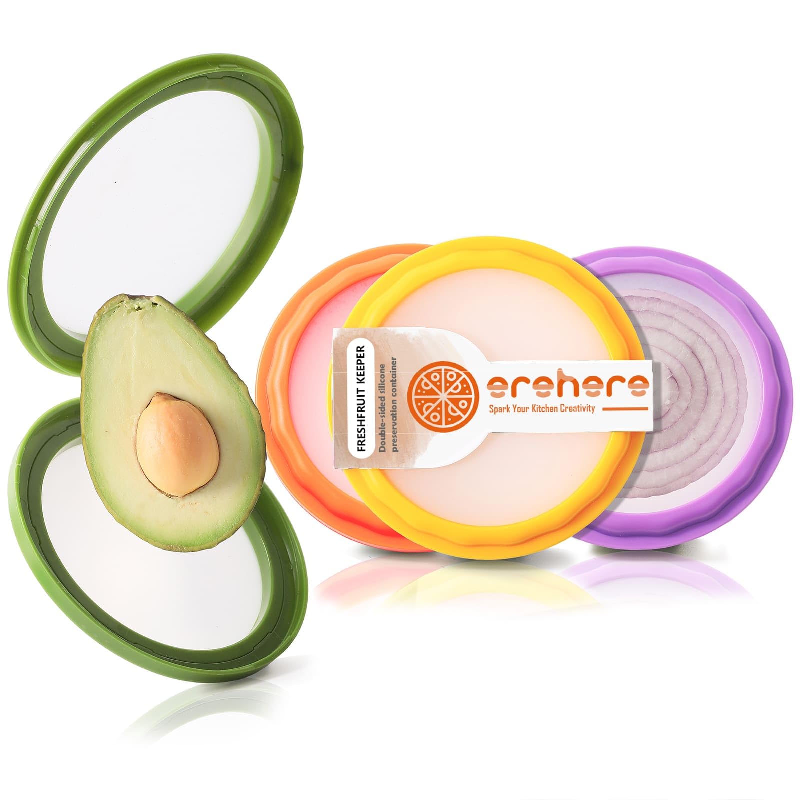Erehere avocado saver keeps halved avocados fresh with airtight seal.