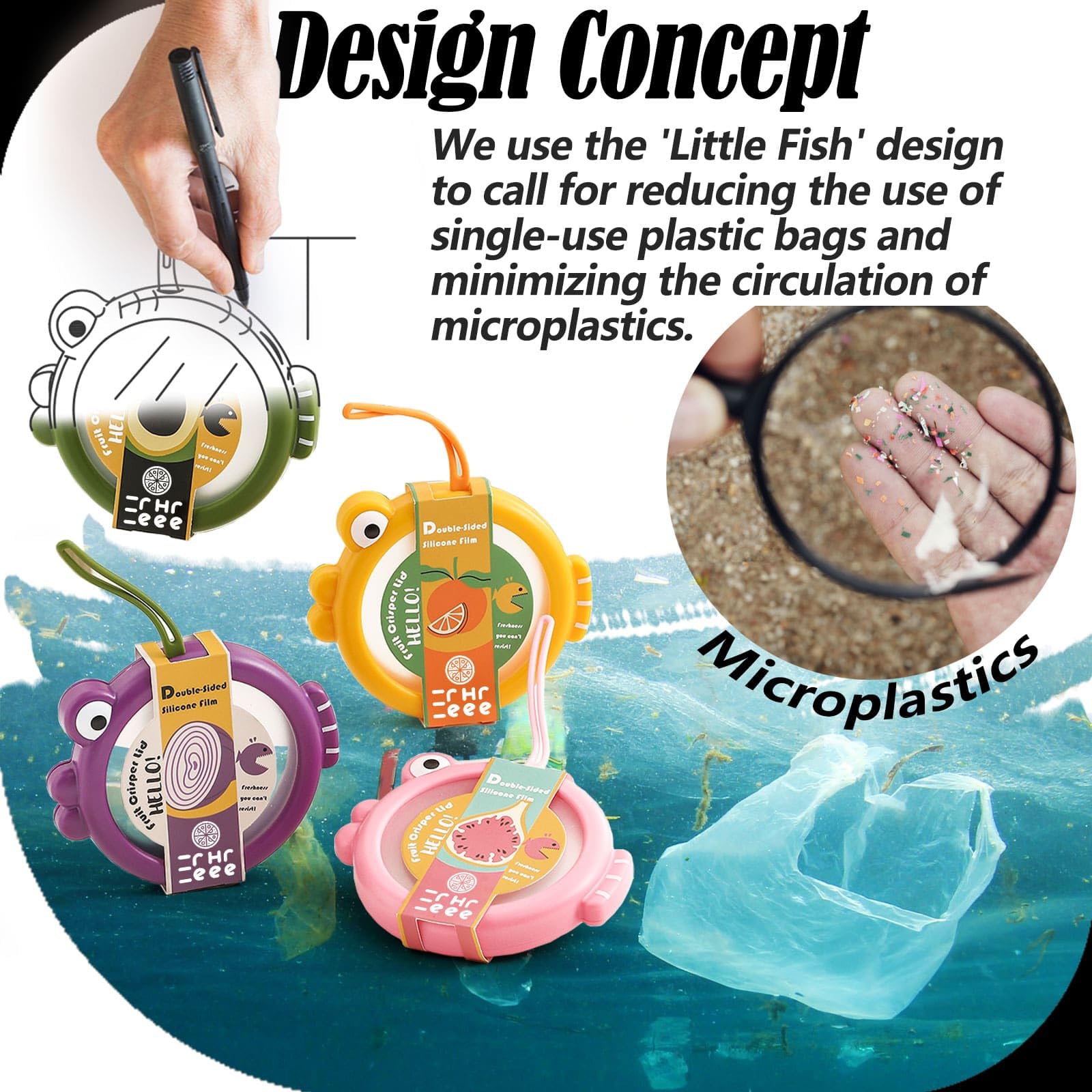 Erehere silicone lids with fish-shaped design reduce plastic bag waste