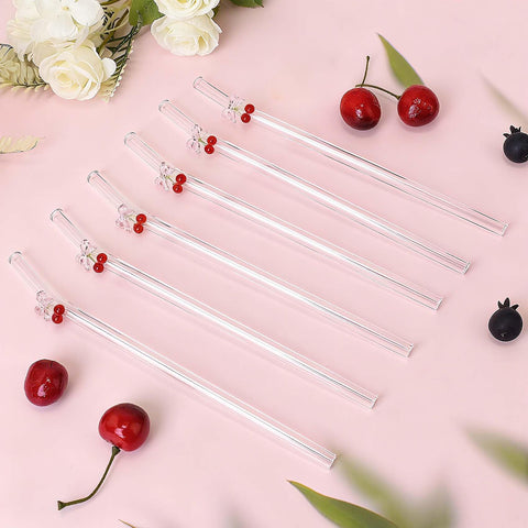 Eremaoy Cherry Bow glass straw charm closeup highlighting intricate glass detail.