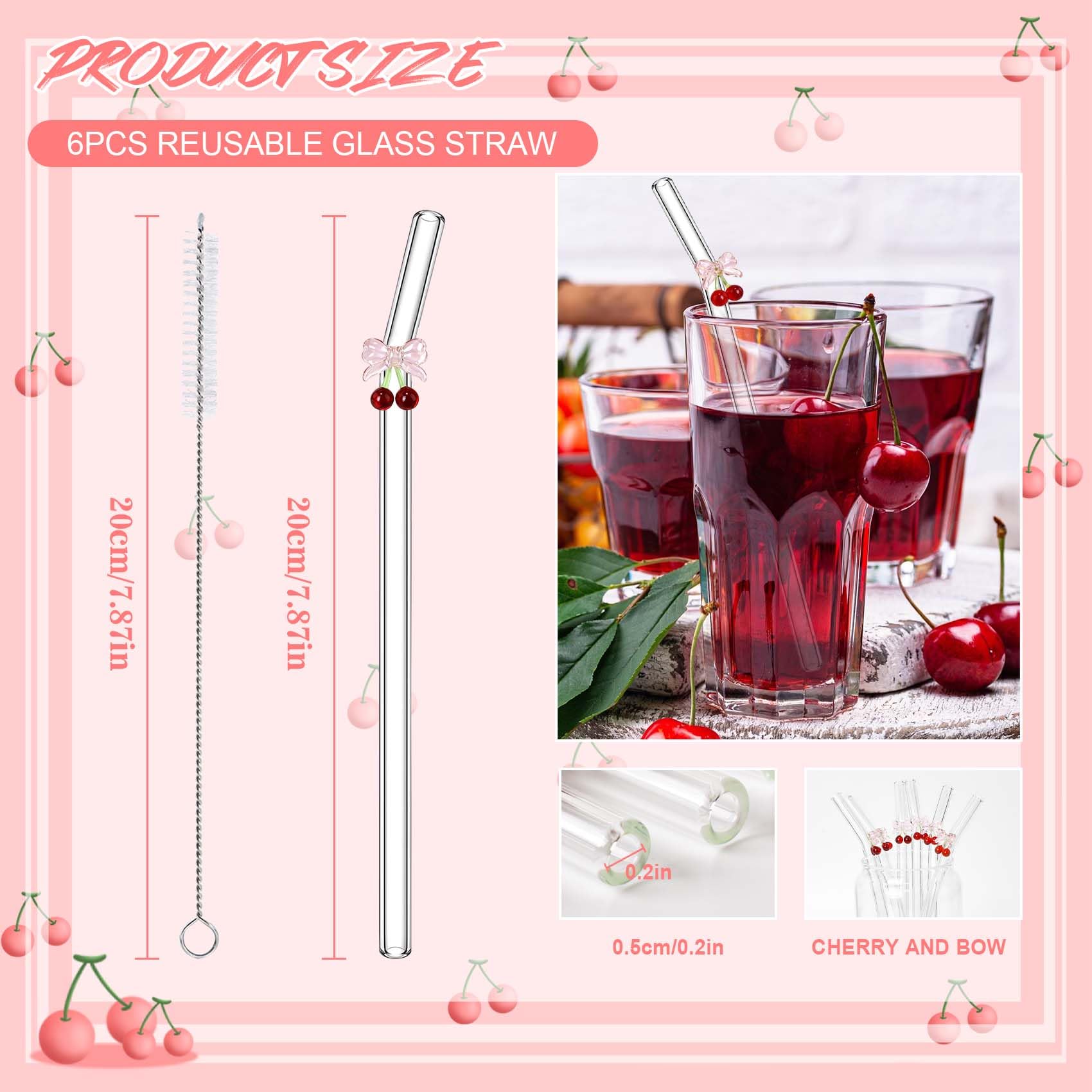 Eremaoy Cherry Bow glass straw ready for cocktails and mocktails.