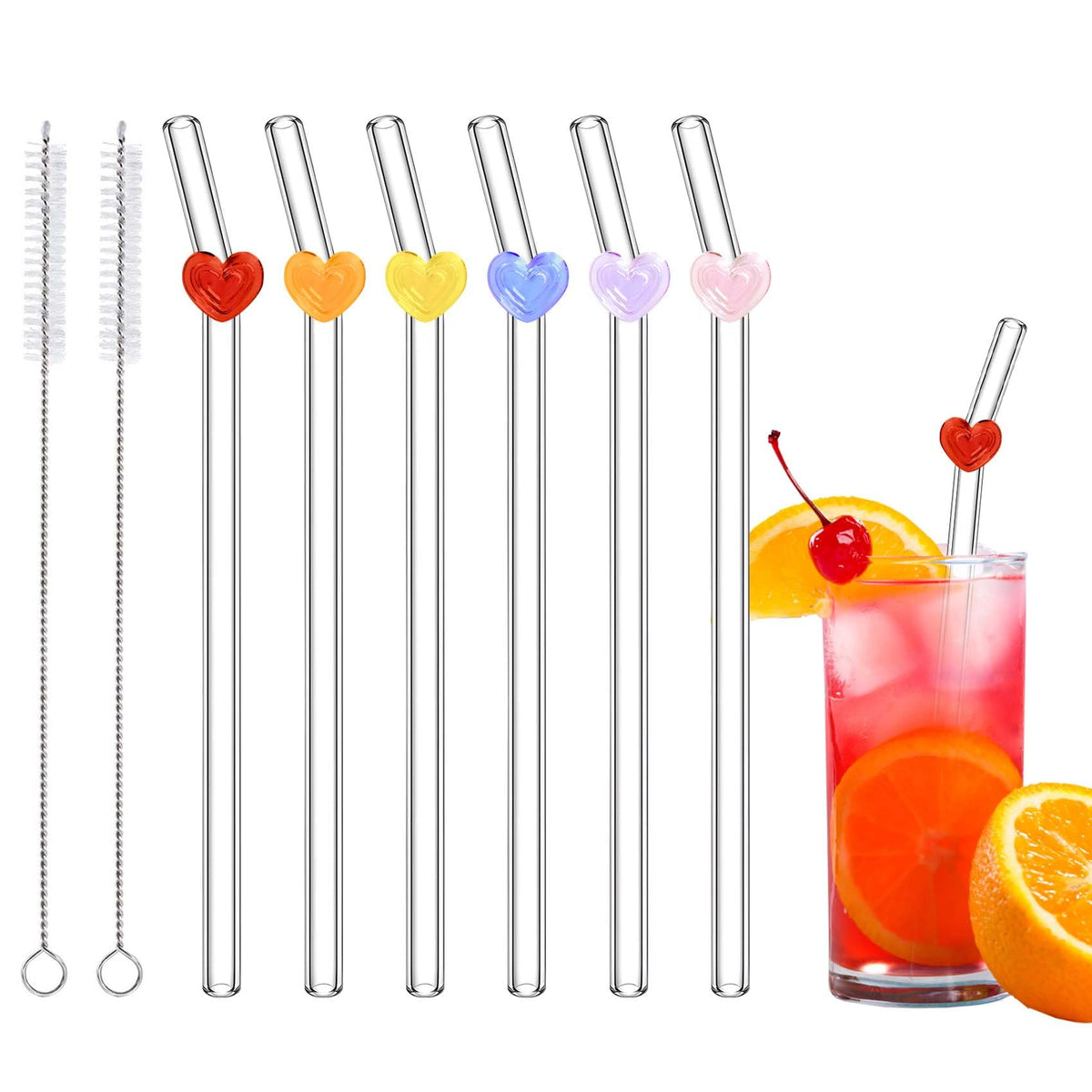 Eremaoy heart glass straw with brush for easy cleaning
