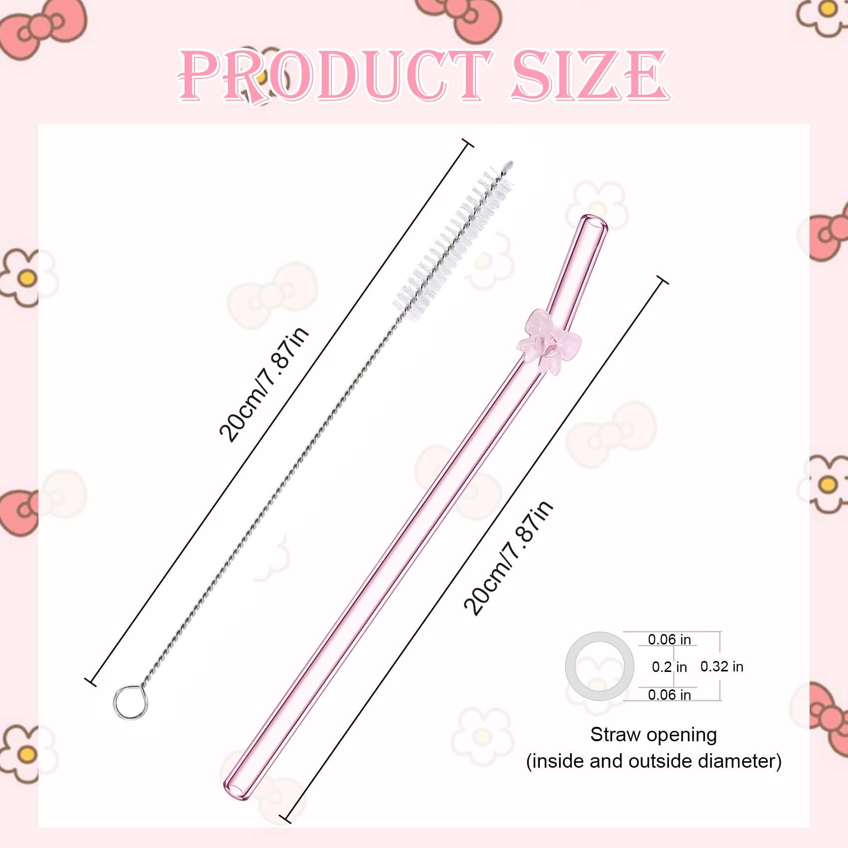 Eremaoy pink bow glass straw close-up with permanent fused bow.