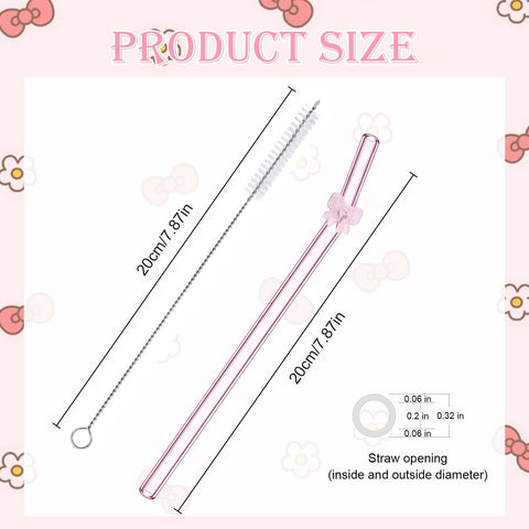 Eremaoy pink bow glass straw close-up with permanent fused bow.