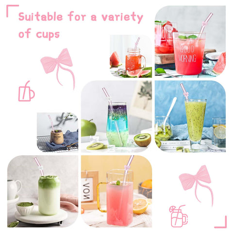 Eremaoy pink bow glass straw for smoothies or juices.