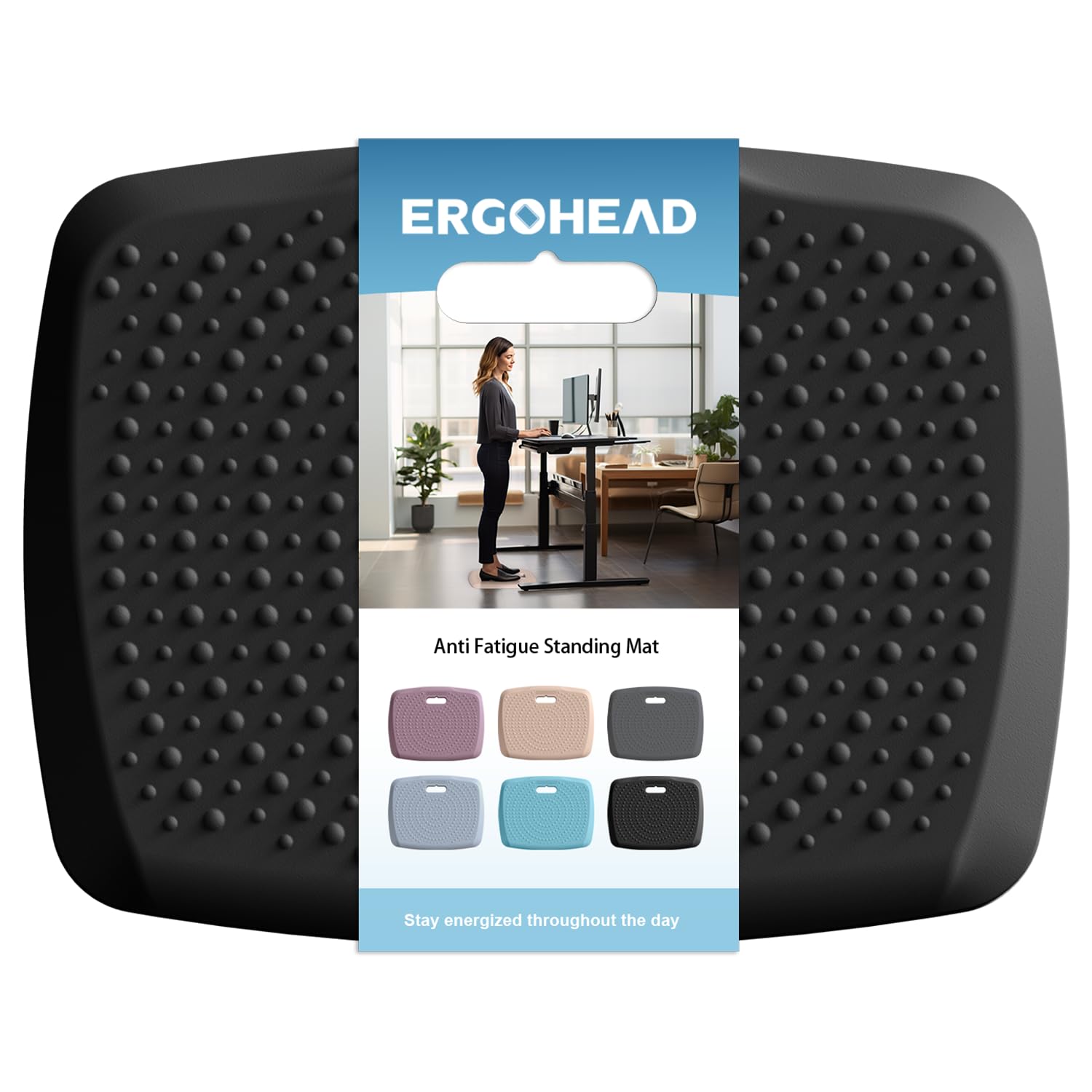 Ergohead anti-fatigue kitchen mat front view, cushioning for comfortable standing.