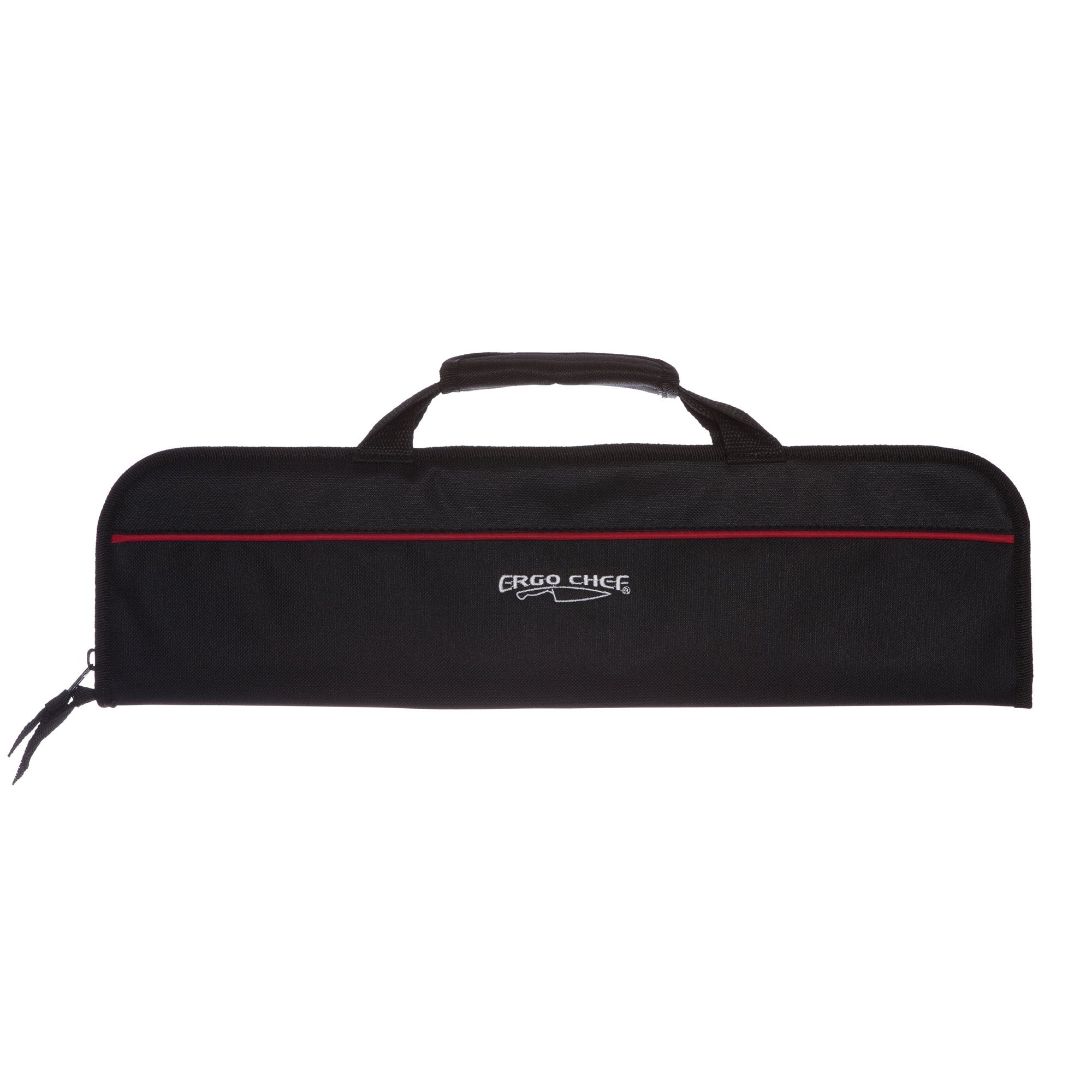Ergo Chef bi-fold 5-pocket knife case, black, front view, ready for travel.