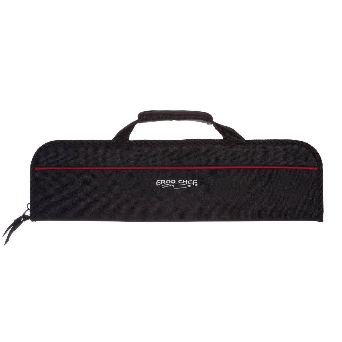 Ergo Chef bi-fold 5-pocket knife case, black, front view, ready for travel.