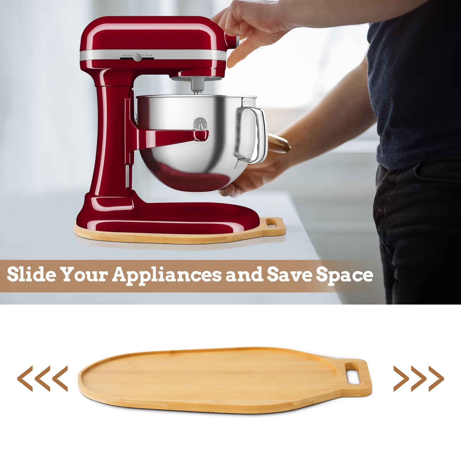 Ericair bamboo mixer mat in use under a KitchenAid bowl-lift.