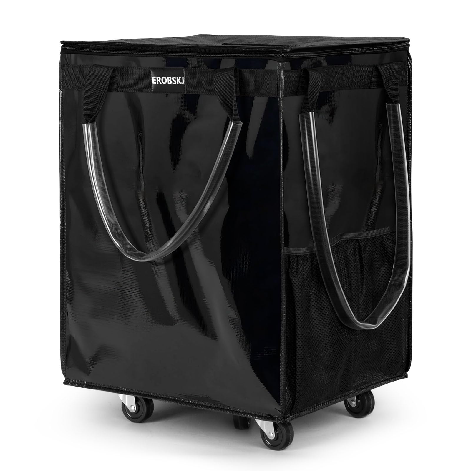 EROBSKJ large black grocery bag on wheels with zipper closure for secure carry