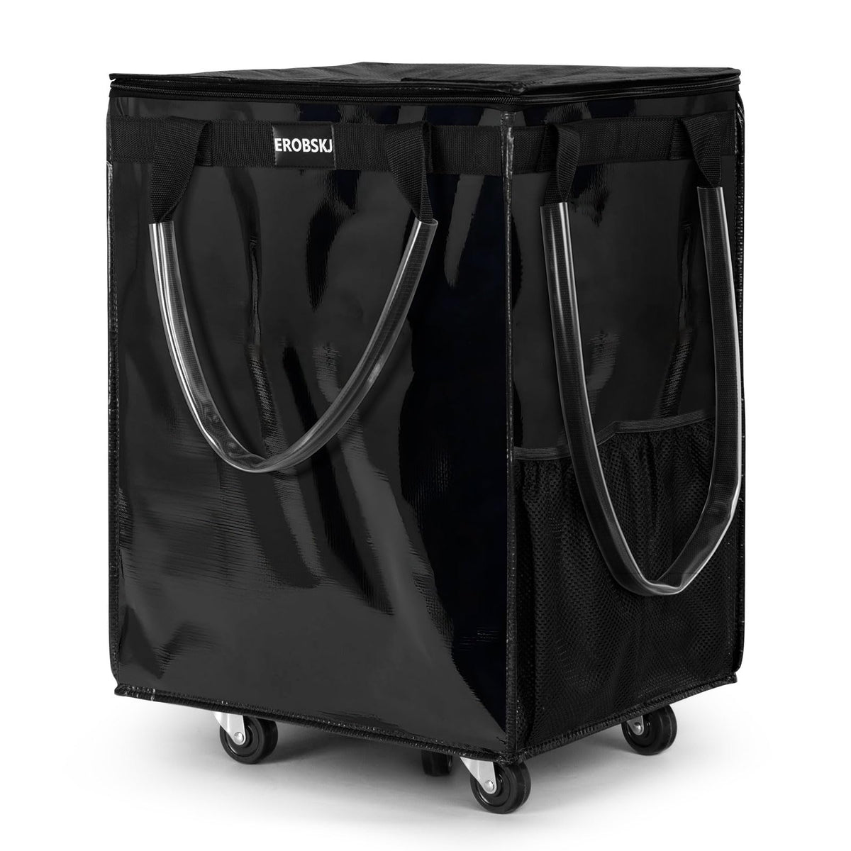 EROBSKJ large black grocery bag on wheels with zipper closure for secure carry