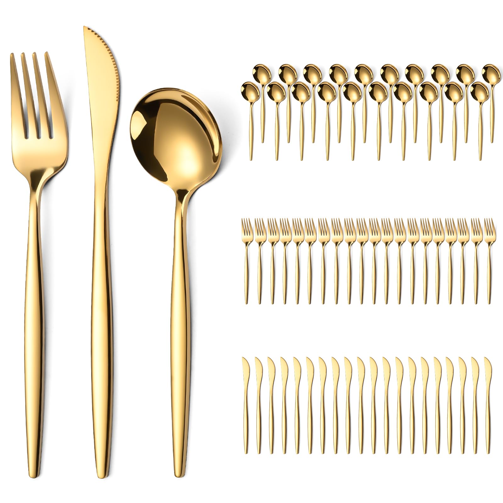 ERVILO 60-piece gold flatware set—full collection with a mirror finish for upscale dining.