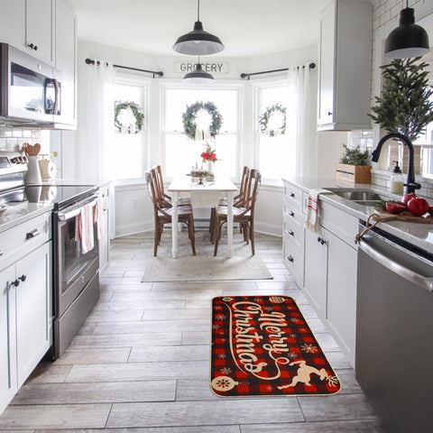 Erweicet Christmas kitchen rug is durable polyester felt for long-lasting use.
