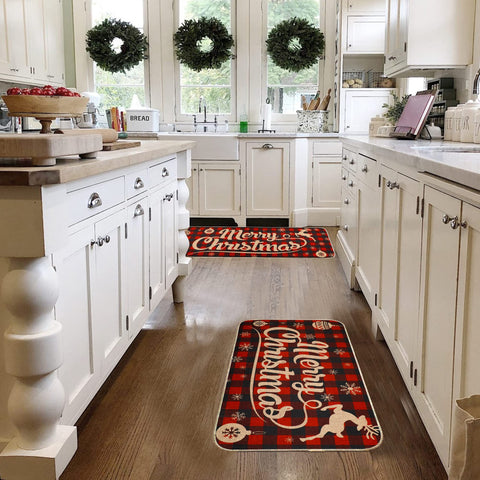 Erweicet Christmas kitchen rug featuring Merry Christmas lettering for warm kitchen ambiance.
