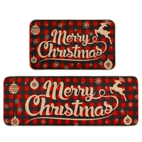 Erweicet Christmas kitchen rug with snowflakes design for festive entryways and quick cleanup.