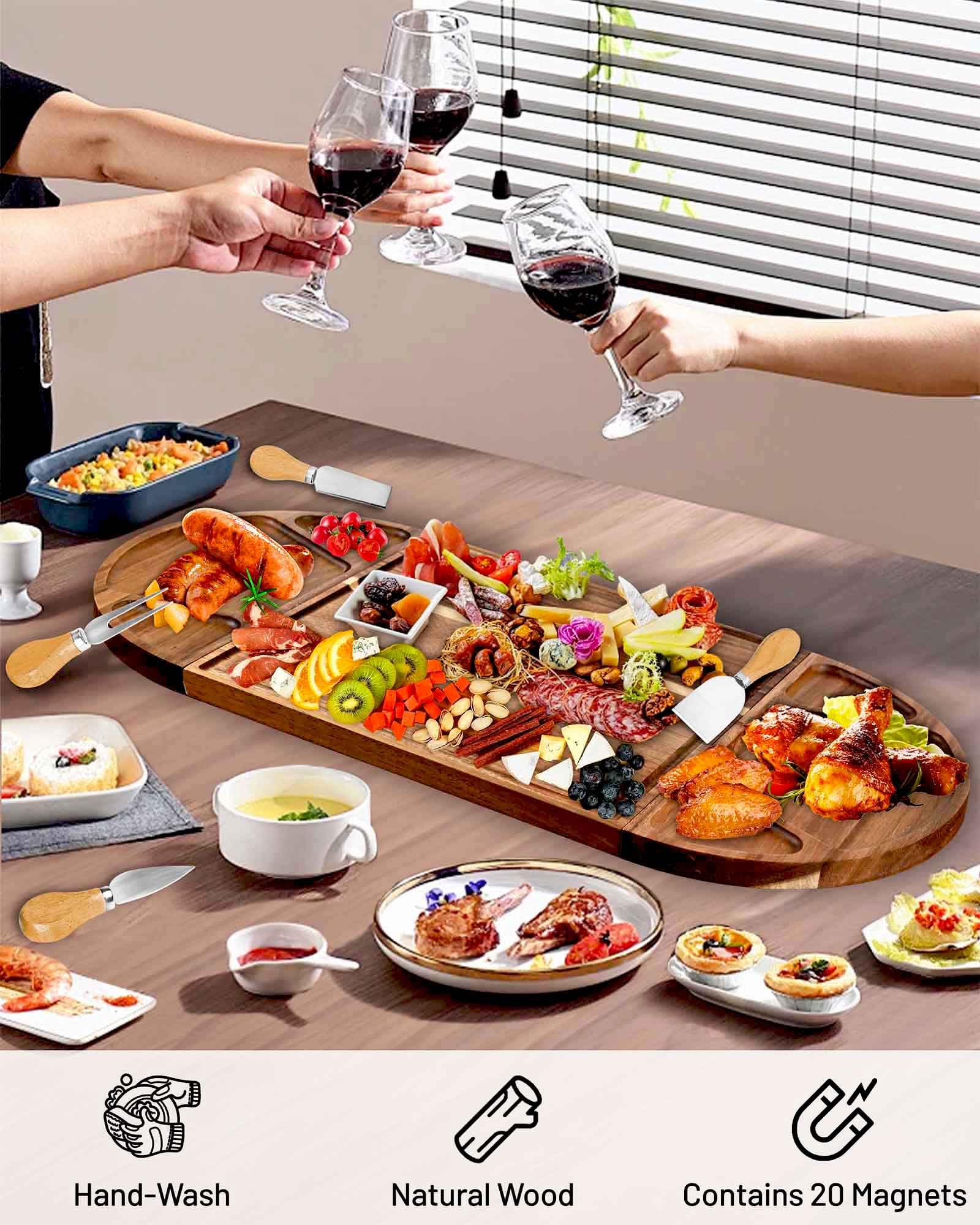 Erwuldor 26x13 inch serving area offers ample space for meats, cheese, and fruit.