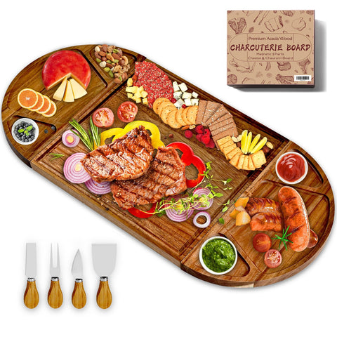 Erwuldor large acacia charcuterie square board with magnetic design for versatile layouts.