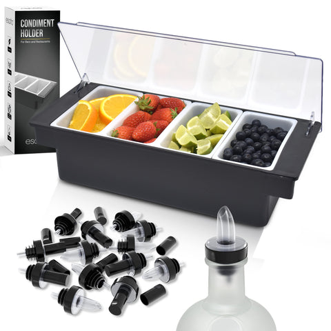 Esatto condiment holder bar tray with lid keeps garnishes fresh and visible