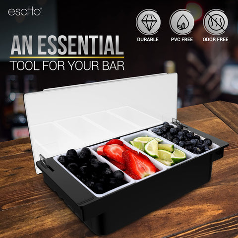 Esatto garnish tray with lid supports tidy bar prep and easy cleaning