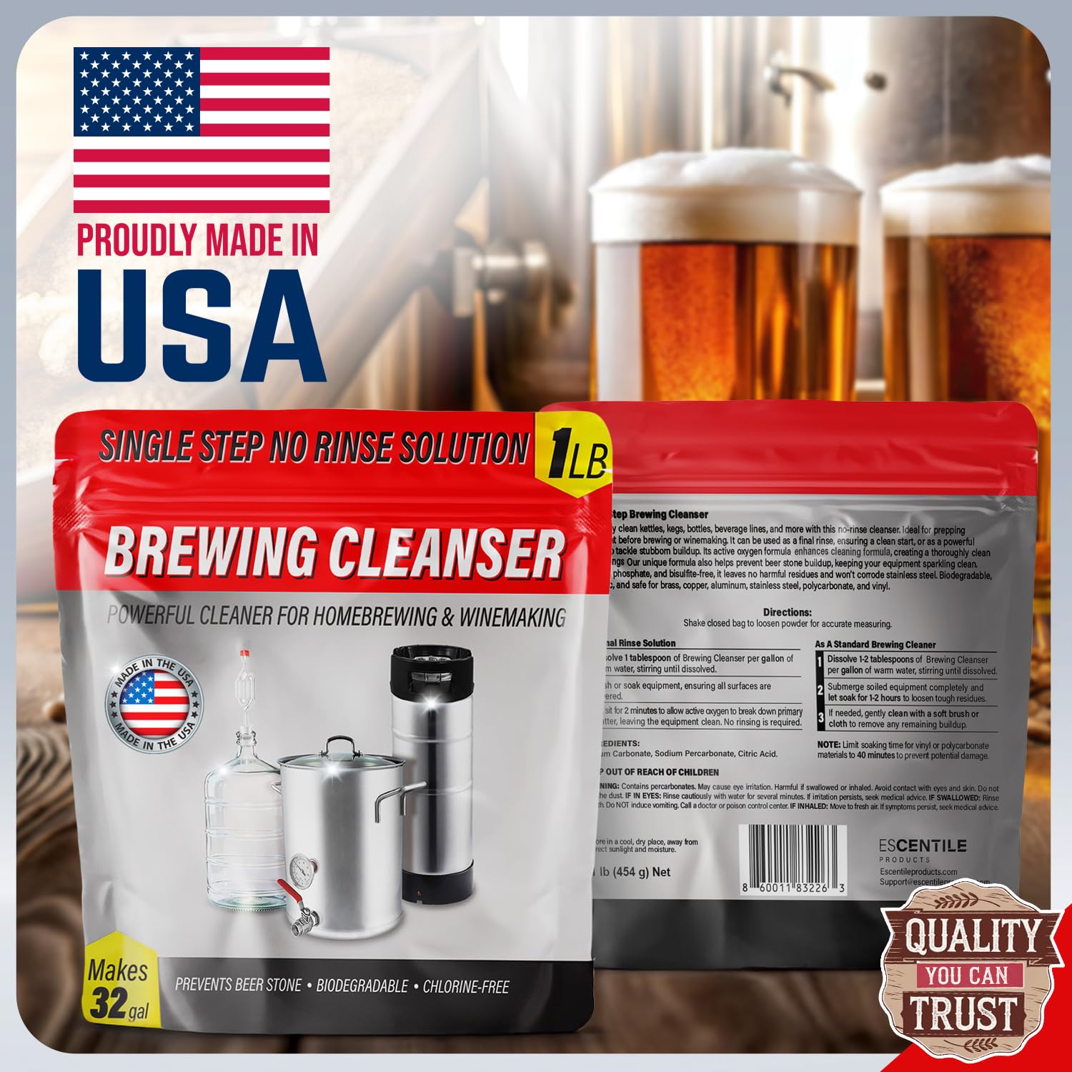 Escentile biodegradable cleaner made in the USA for homebrew gear