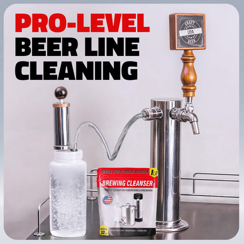 Escentile keg line cleaning showing residue removal and shine
