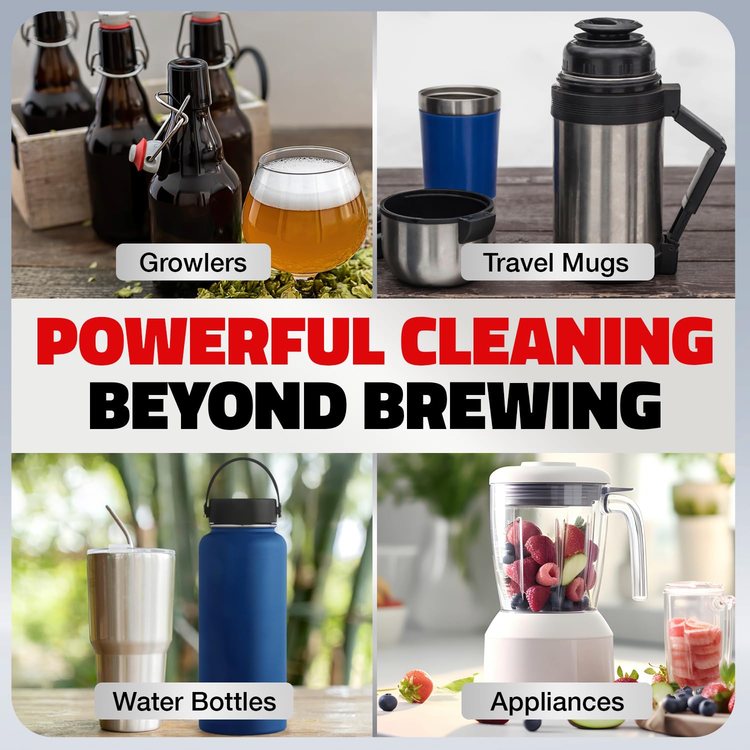Escentile water bottle cleaning with residue-free rinse preparation