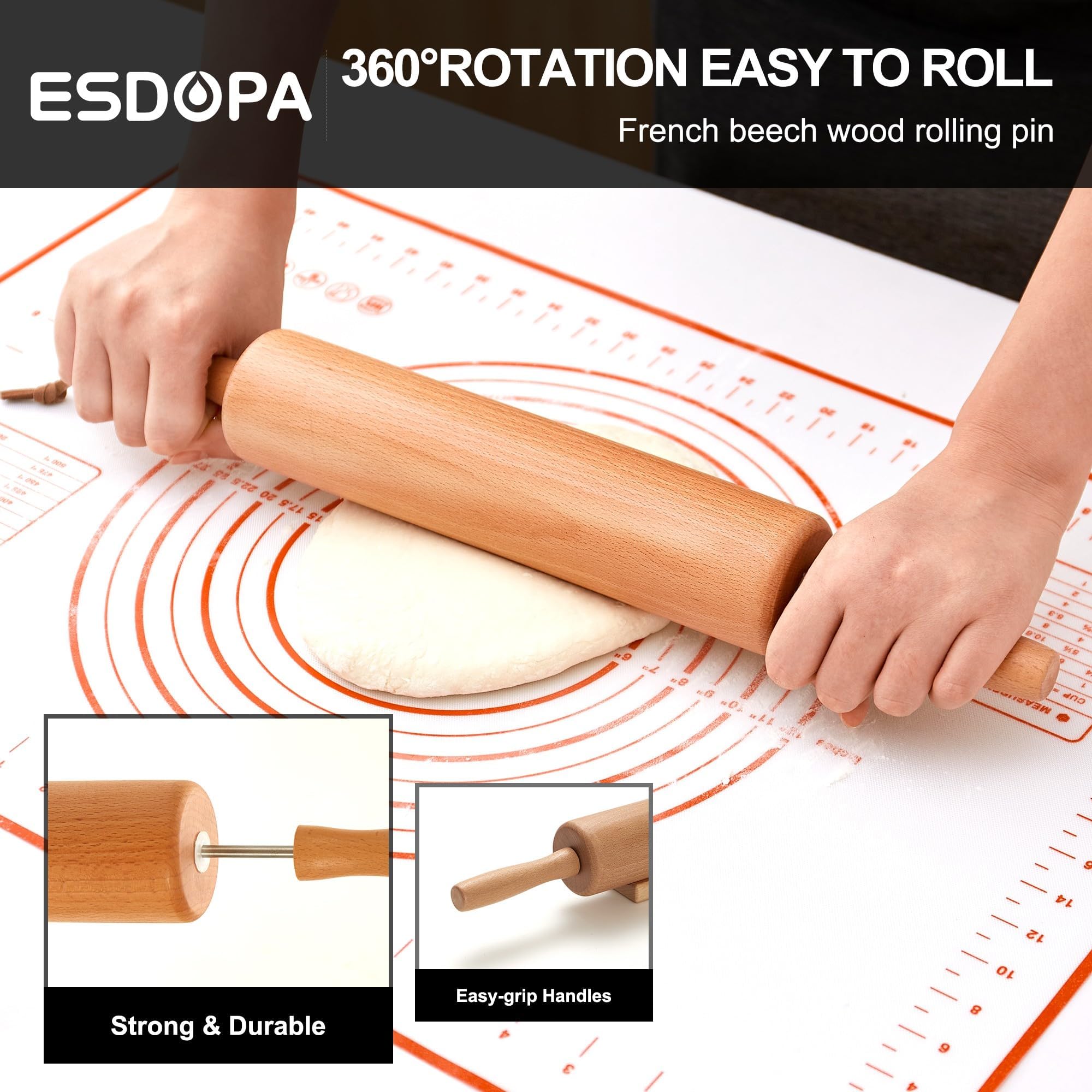 ESDOPA rolling pin stand demonstrates easy storage and anti-slip stability.