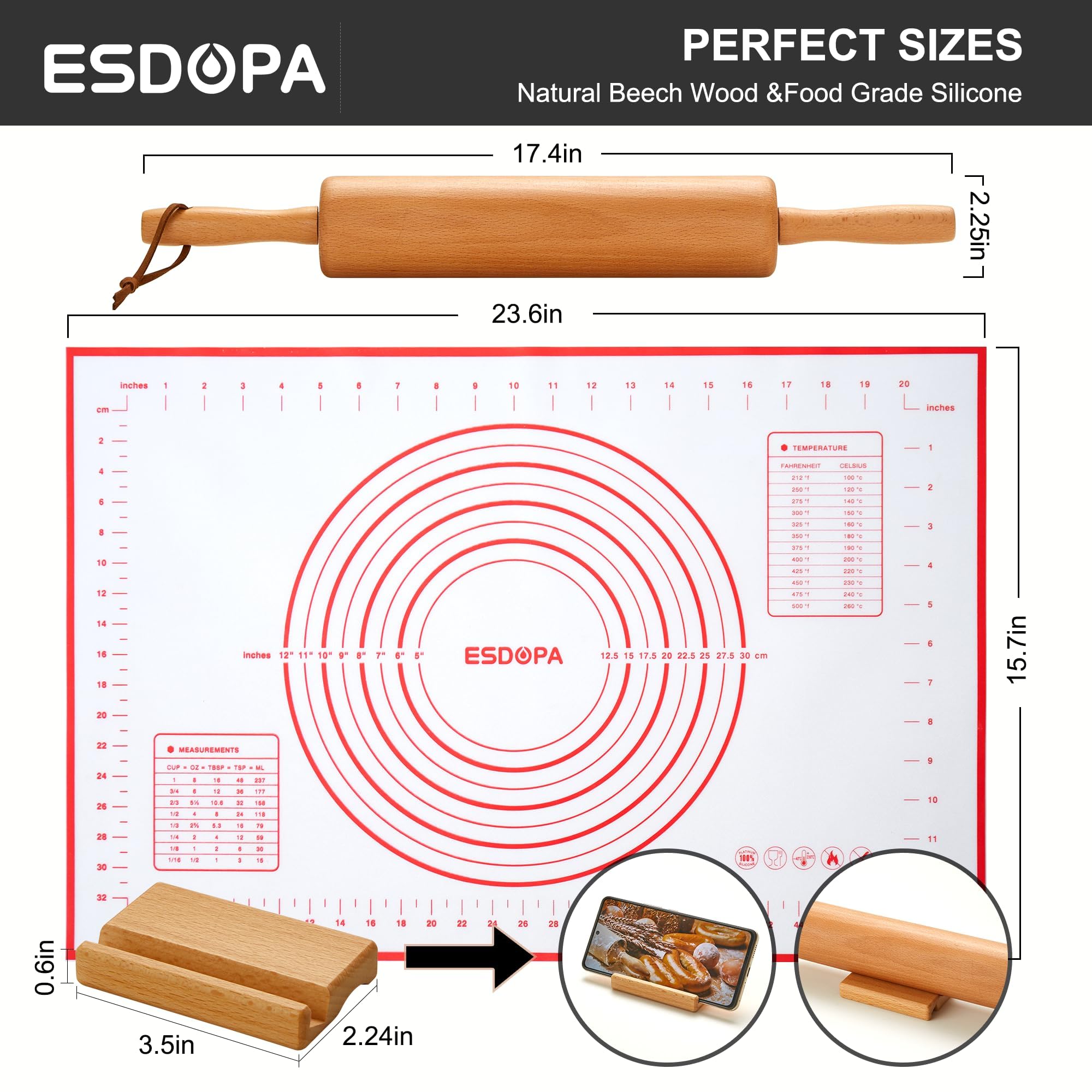 ESDOPA pastry silicone mat set provides a spacious surface for dough.