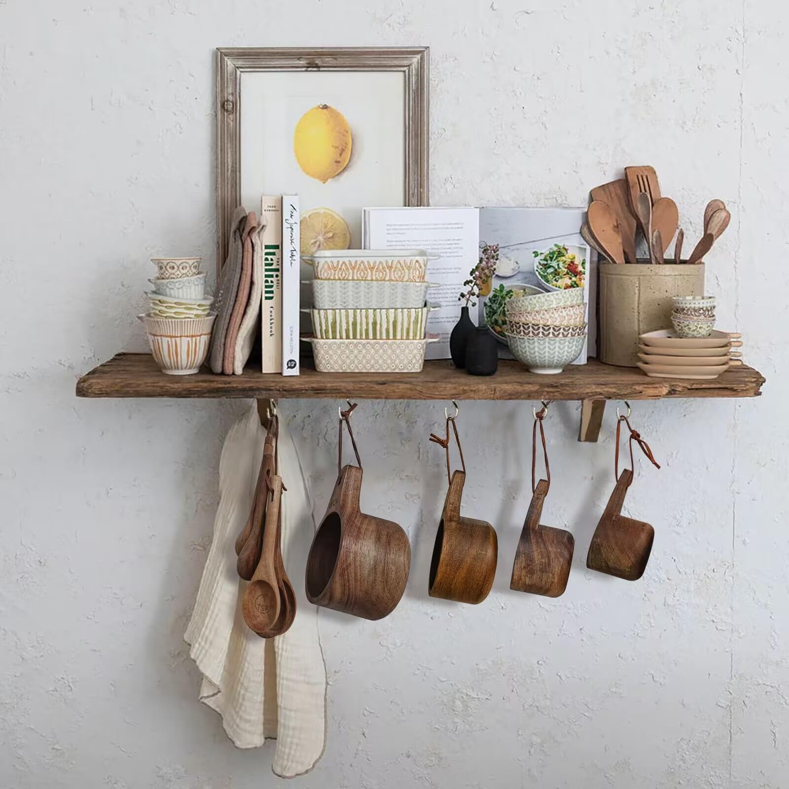 Esie Houzie acacia wood measuring cups showing natural grain and rustic appeal