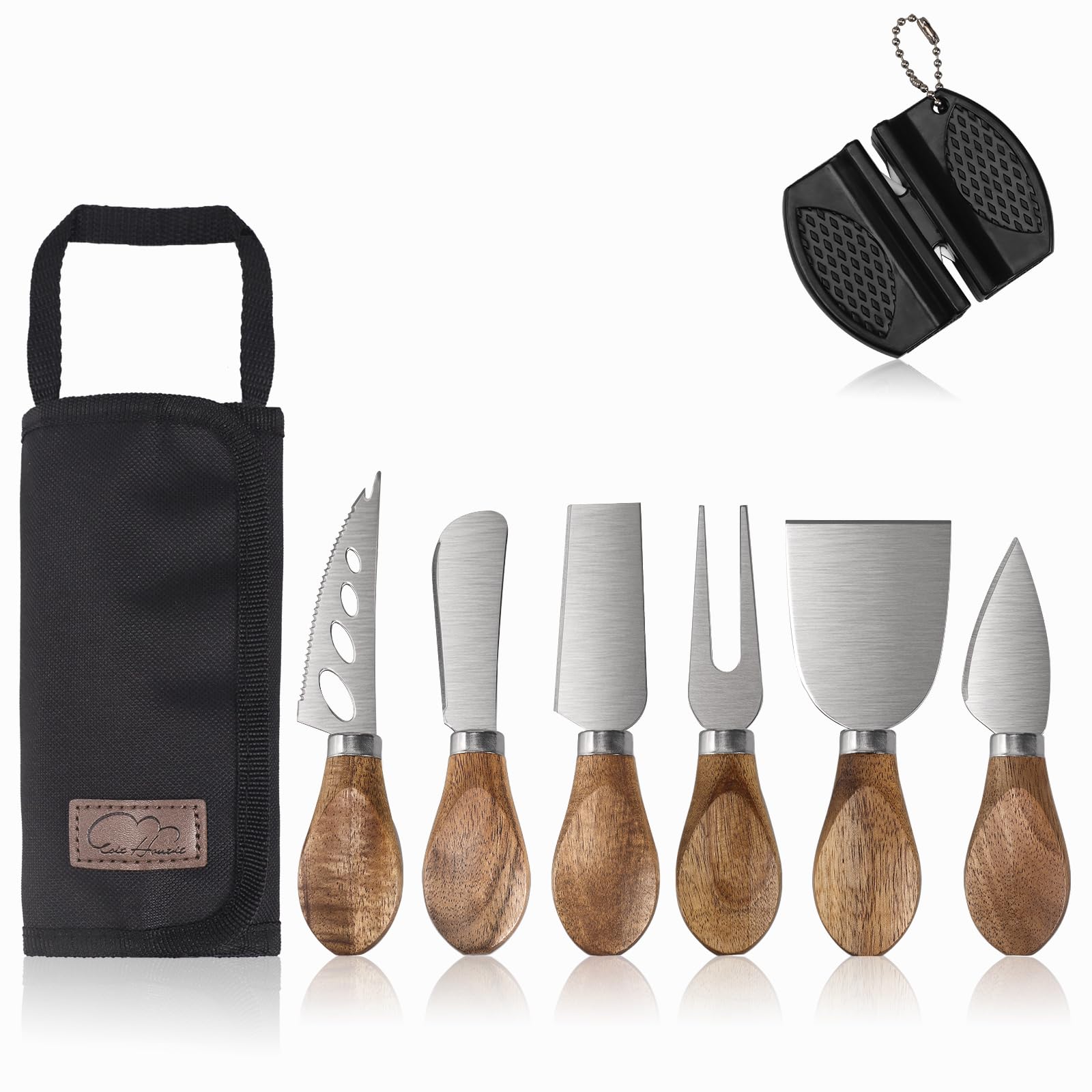 Esie Houzie charcuterie knife set arranged on an elegant cheese board for presentation