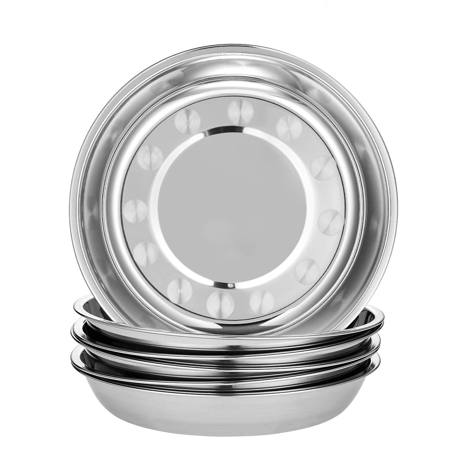 Eslite 6-piece round 9-inch stainless steel plates with durable rust-resistant construction.