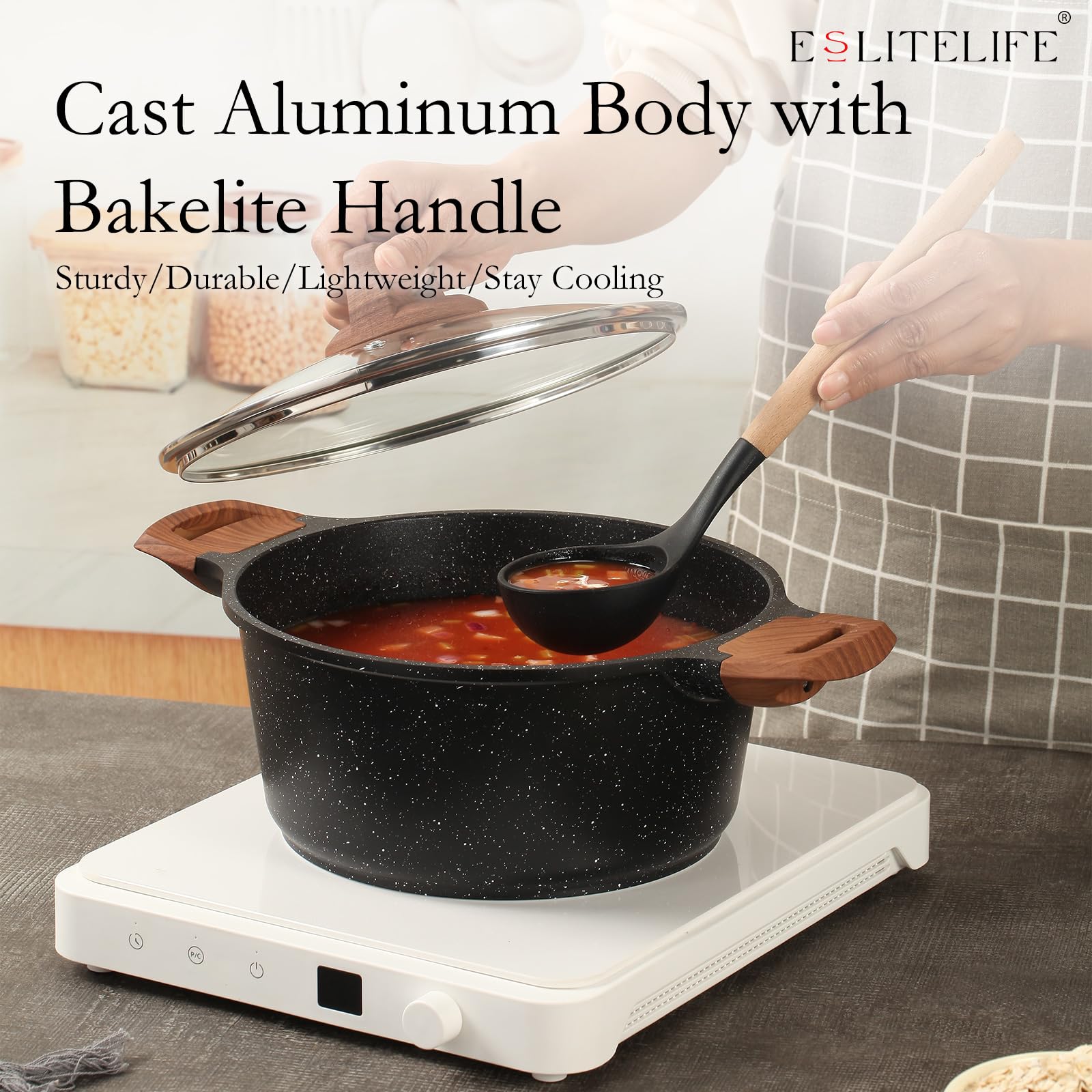 Heat-resistant bakelite handle for safe, comfortable grasp