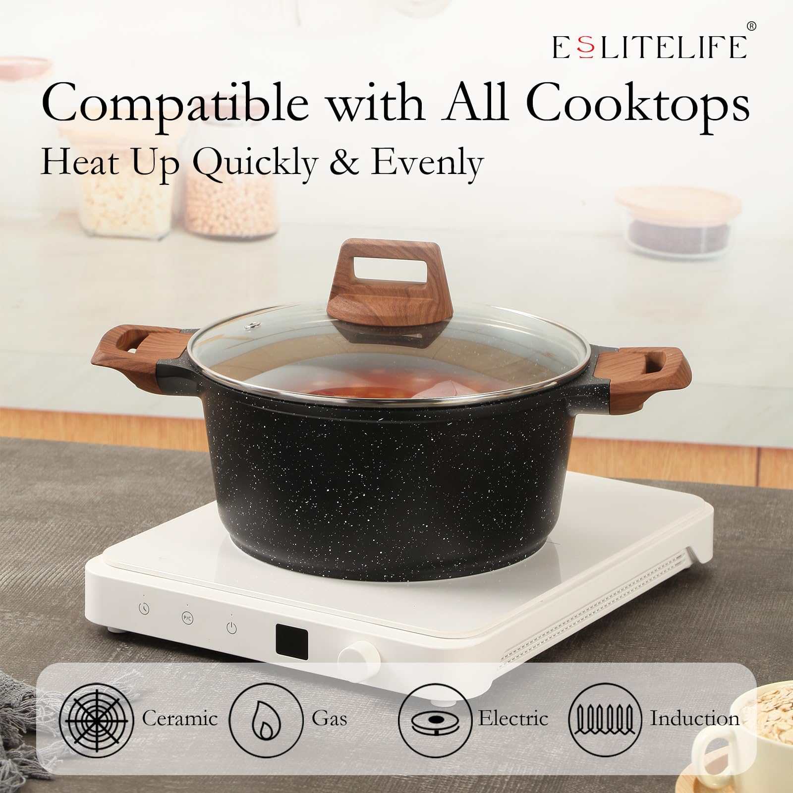 Induction-ready bottom ensures quick, even heat distribution