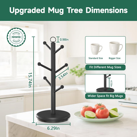 EsLuker.ly mug holder tree with six hooks keeps mugs organized under cabinet