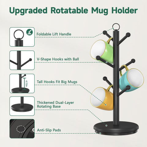 EsLuker.ly mug holder tree anti-drop hooks prevent slips and chips