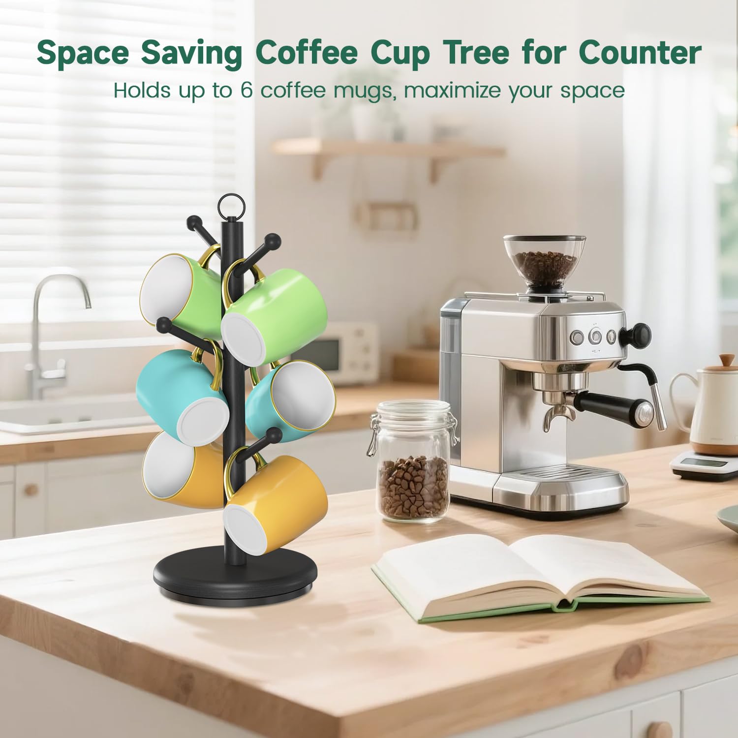 EsLuker.ly mug holder tree black finish complements modern kitchens